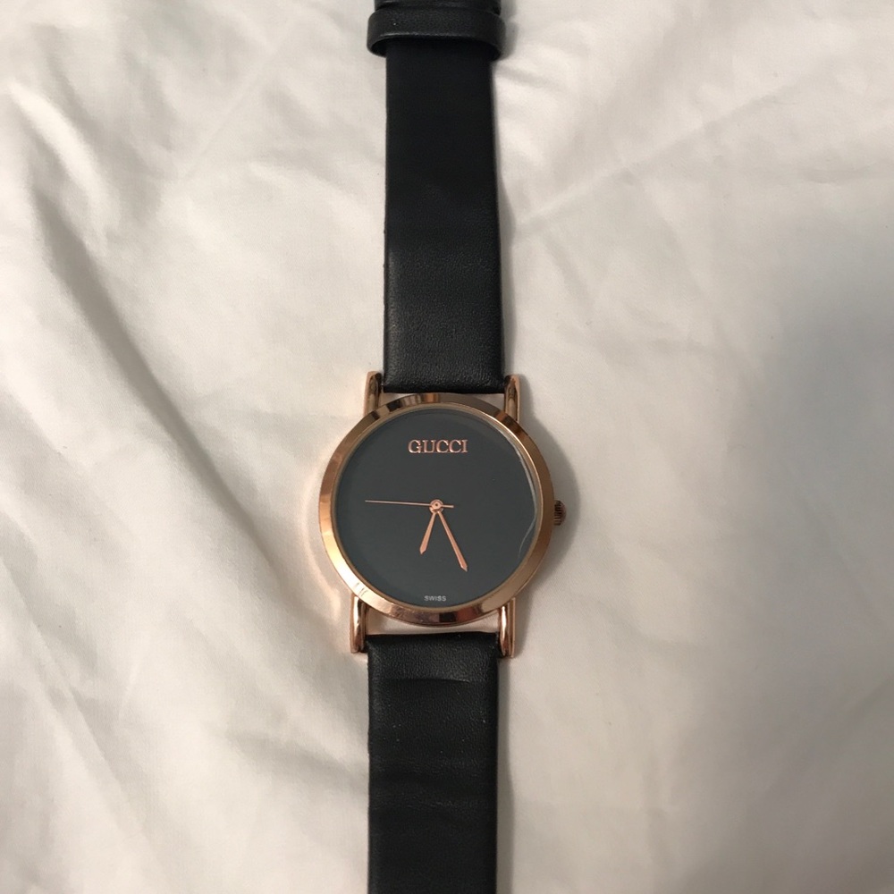 Black and rose gold leather watch